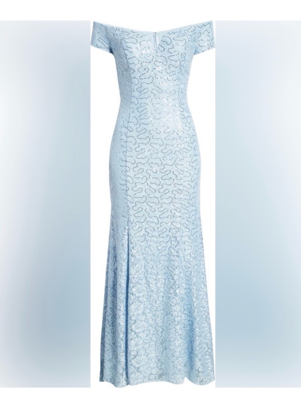 Vince Camuto Light Blue Off-Shoulder Lace Gown